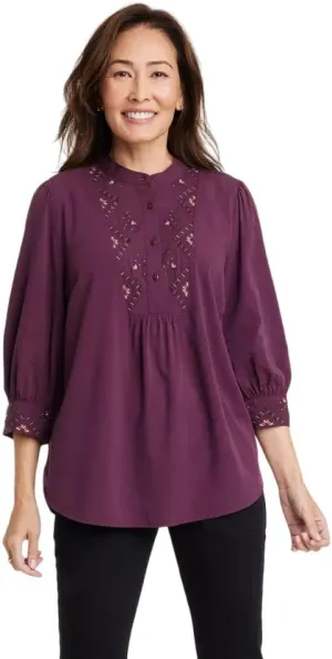 Women's Bishop 3/4 Sleeve Embroidered Blouse - Knox Rose™ Size XXL