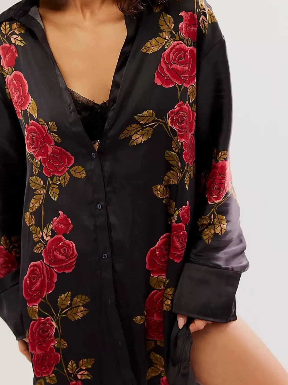 Women's Button Down Floral Print Shirt Dress Fall Fashion Long Sleeve Oversized Lightweight Blouses Tops
