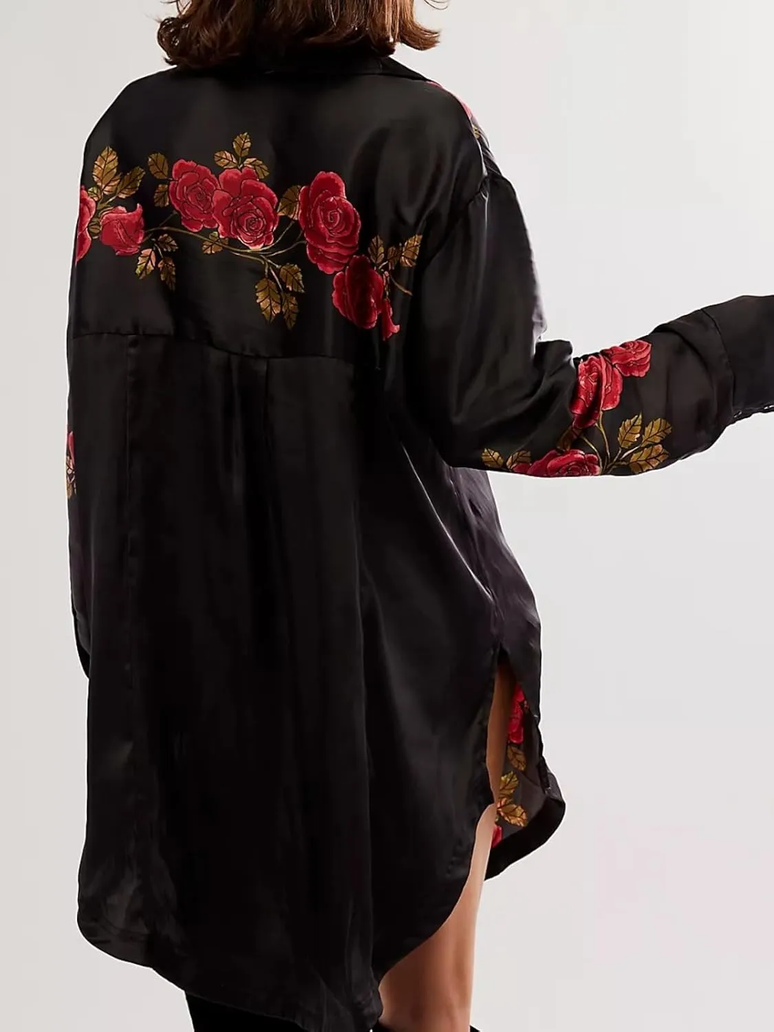 Women's Button Down Floral Print Shirt Dress Fall Fashion Long Sleeve Oversized Lightweight Blouses Tops