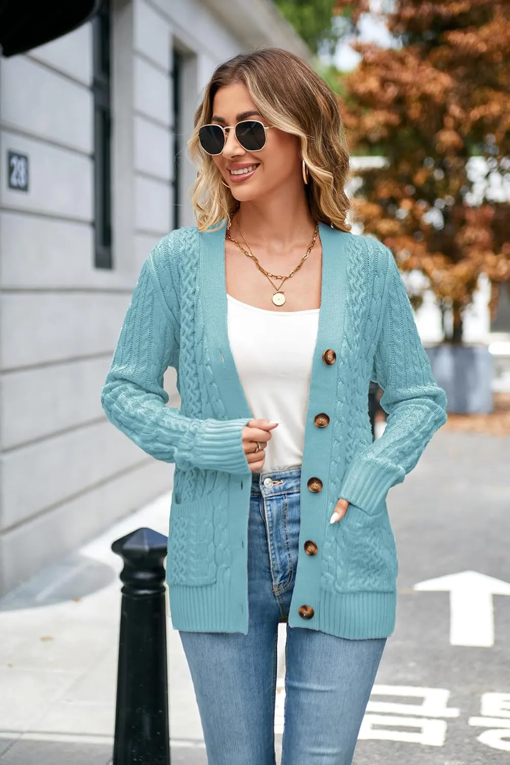 Womens Cardigan Sweaters Cable Knit Sweater 2025 Fall Winter Chunky Open Front Button Down Coats with Pockets