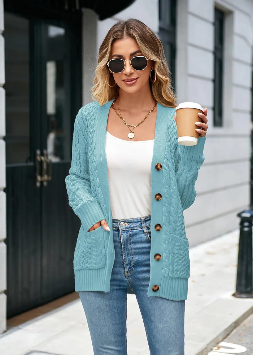 Womens Cardigan Sweaters Cable Knit Sweater 2025 Fall Winter Chunky Open Front Button Down Coats with Pockets