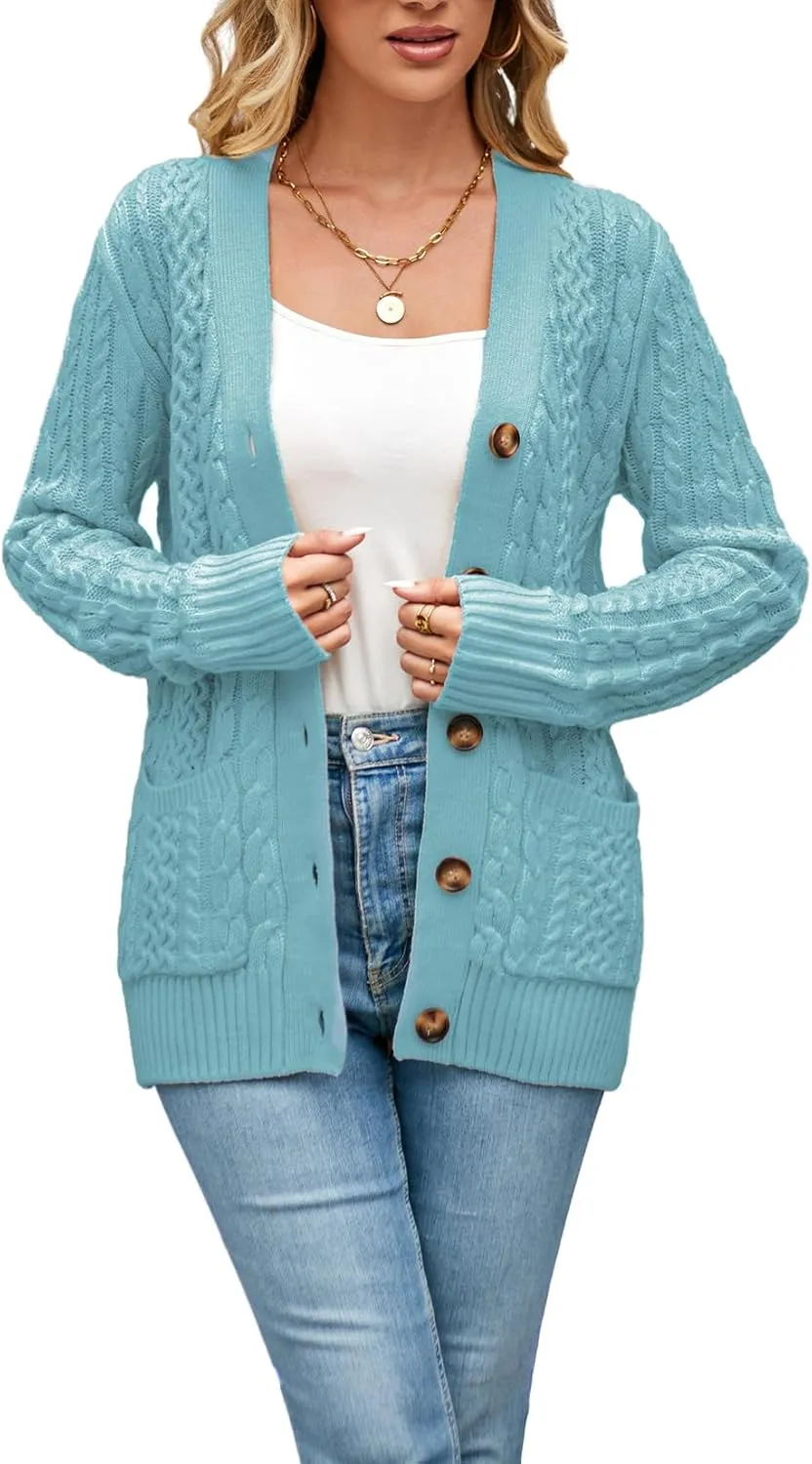 Womens Cardigan Sweaters Cable Knit Sweater 2025 Fall Winter Chunky Open Front Button Down Coats with Pockets