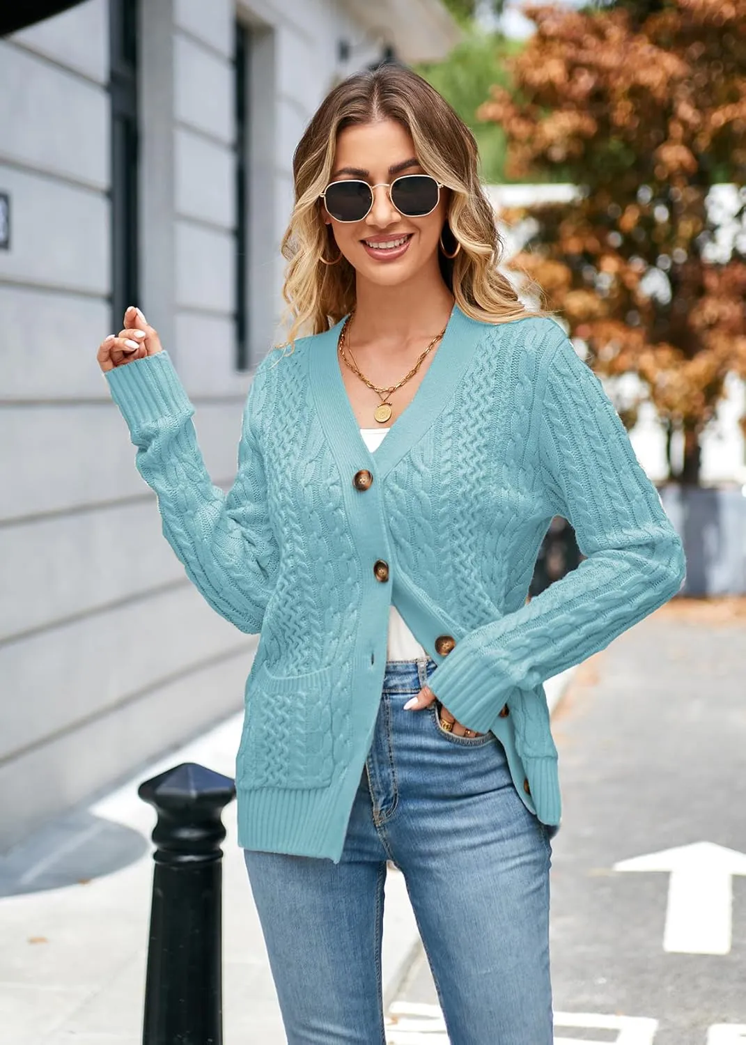 Womens Cardigan Sweaters Cable Knit Sweater 2025 Fall Winter Chunky Open Front Button Down Coats with Pockets