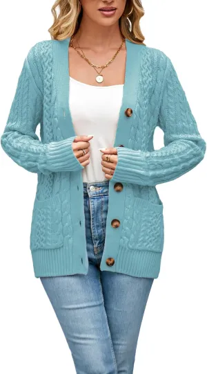 Womens Cardigan Sweaters Cable Knit Sweater 2025 Fall Winter Chunky Open Front Button Down Coats with Pockets