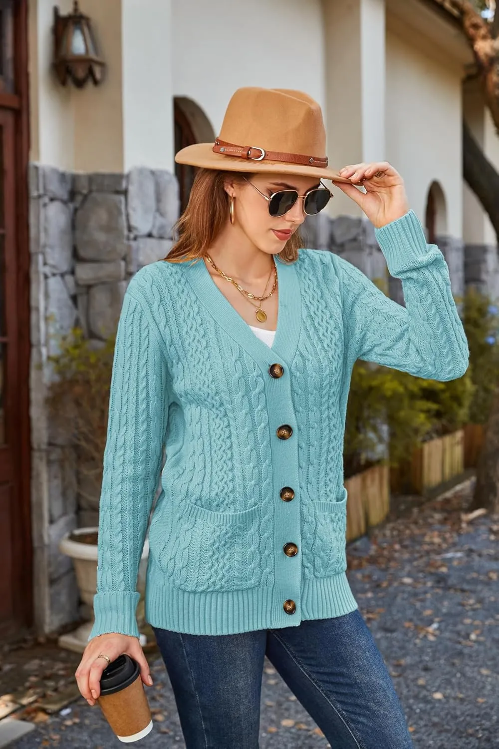 Womens Cardigan Sweaters Cable Knit Sweater 2025 Fall Winter Chunky Open Front Button Down Coats with Pockets