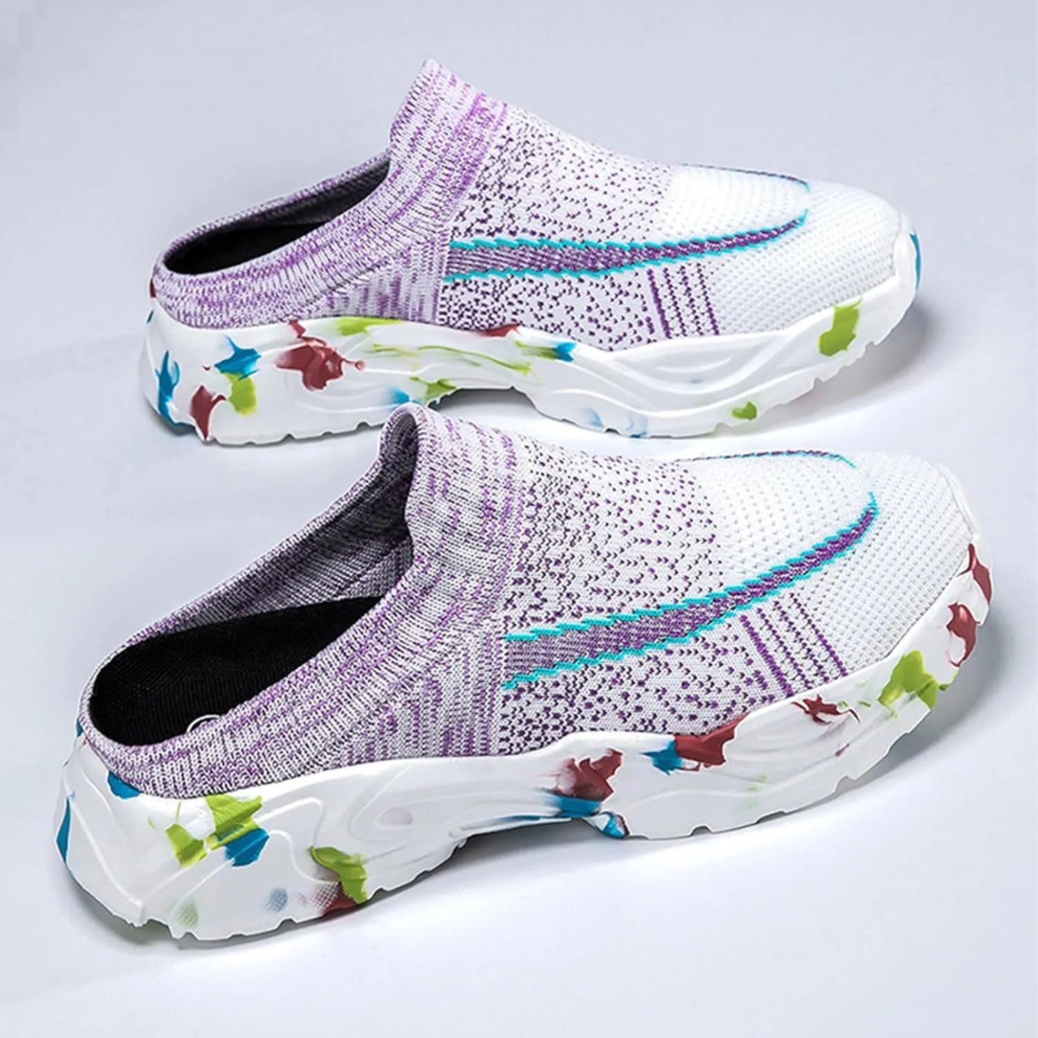 Women's Clog Knitted Mesh Breathable Platform Slides Sandals Closed Toe Slip-On Mules Lightweight and Soft Fashion Casual Walking Shoes for Ladies