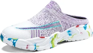 Women's Clog Knitted Mesh Breathable Platform Slides Sandals Closed Toe Slip-On Mules Lightweight and Soft Fashion Casual Walking Shoes for Ladies