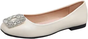 Women's Crystal Buckle Ballet Flats, Comfort Slip-On Shoes, 6 Colors Available