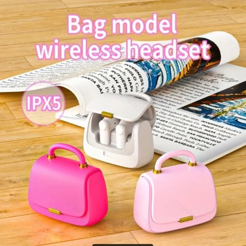 Women's Handbag Model Wireless Mini Earbuds - Compact Bluetooth Earphones with Long Battery Life, Ideal for Small Ear Canals, Stylish Design for Music and Calls, Idea (Light Pink)