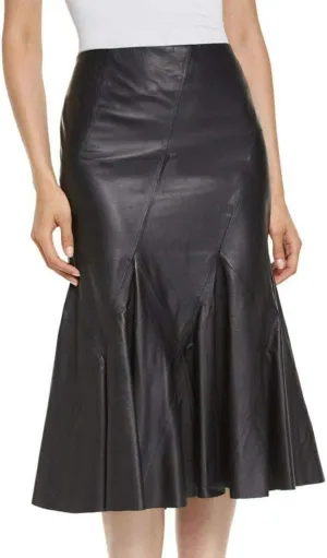Women's Leather Skirt Genuine Soft Lambskin Leather Below-Knee Skirt RK018