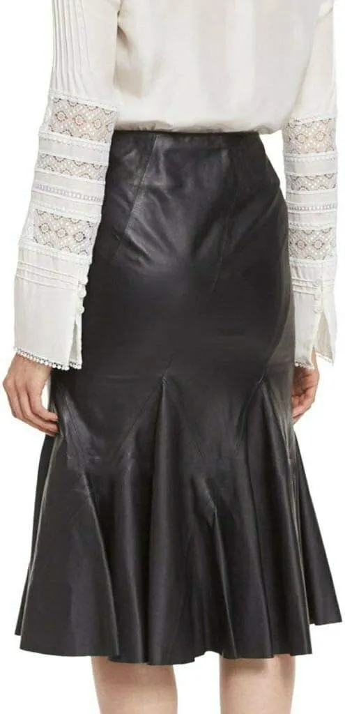 Women's Leather Skirt Genuine Soft Lambskin Leather Below-Knee Skirt RK018