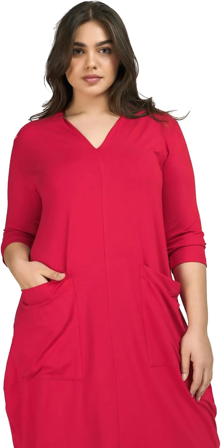 Women's Midi Cargo Plus Size Dress, Red Rose