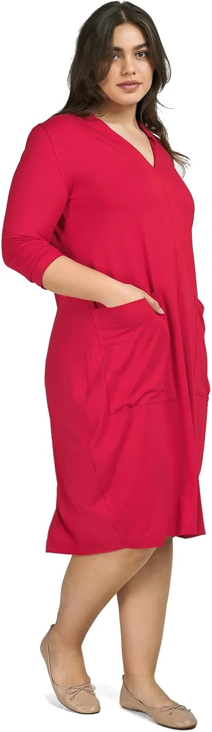 Women's Midi Cargo Plus Size Dress, Red Rose
