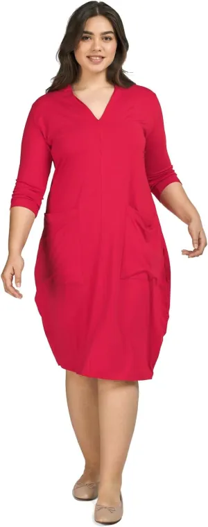 Women's Midi Cargo Plus Size Dress, Red Rose