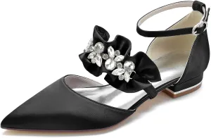 Women's Pointed Toe Satin Wedding Flats for Bride Comfortable Lace Bridal Shoes Formal Closed Toe Buckle Flats Ballet Flats