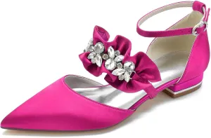 Women's Pointed Toe Satin Wedding Flats for Bride Comfortable Lace Bridal Shoes Formal Closed Toe Buckle Flats Ballet Flats