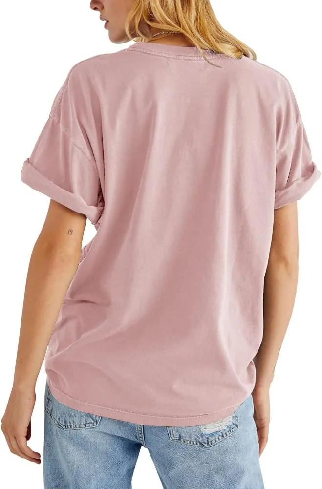 Womens Rose Graphic Tee T Shirt Loose Fit Summer Short Sleeve Casual Boyfriend Crew Neck Tops