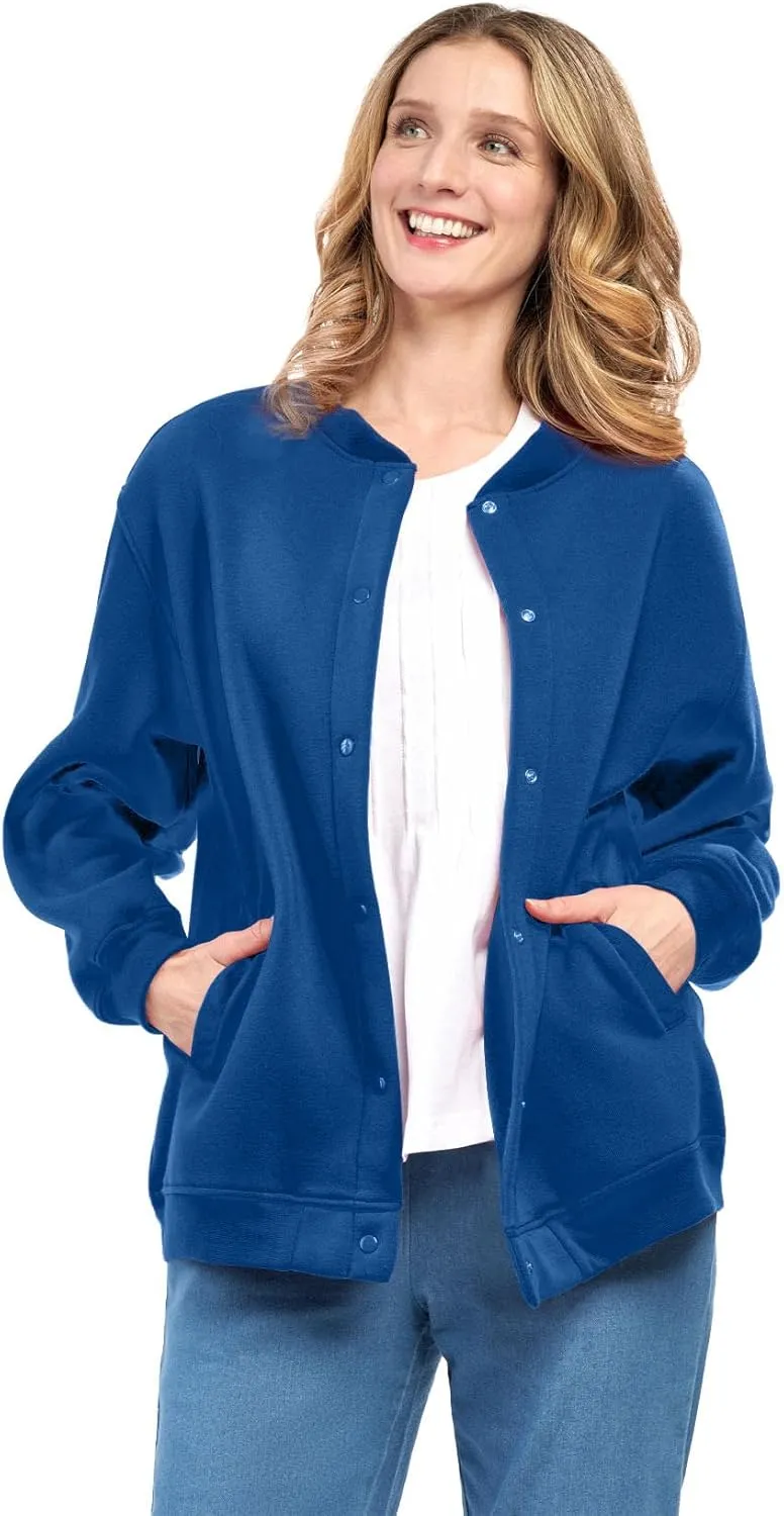 Womens Snap Up Jacket - Soft, Fleecy Lining for Three-Season Comfort