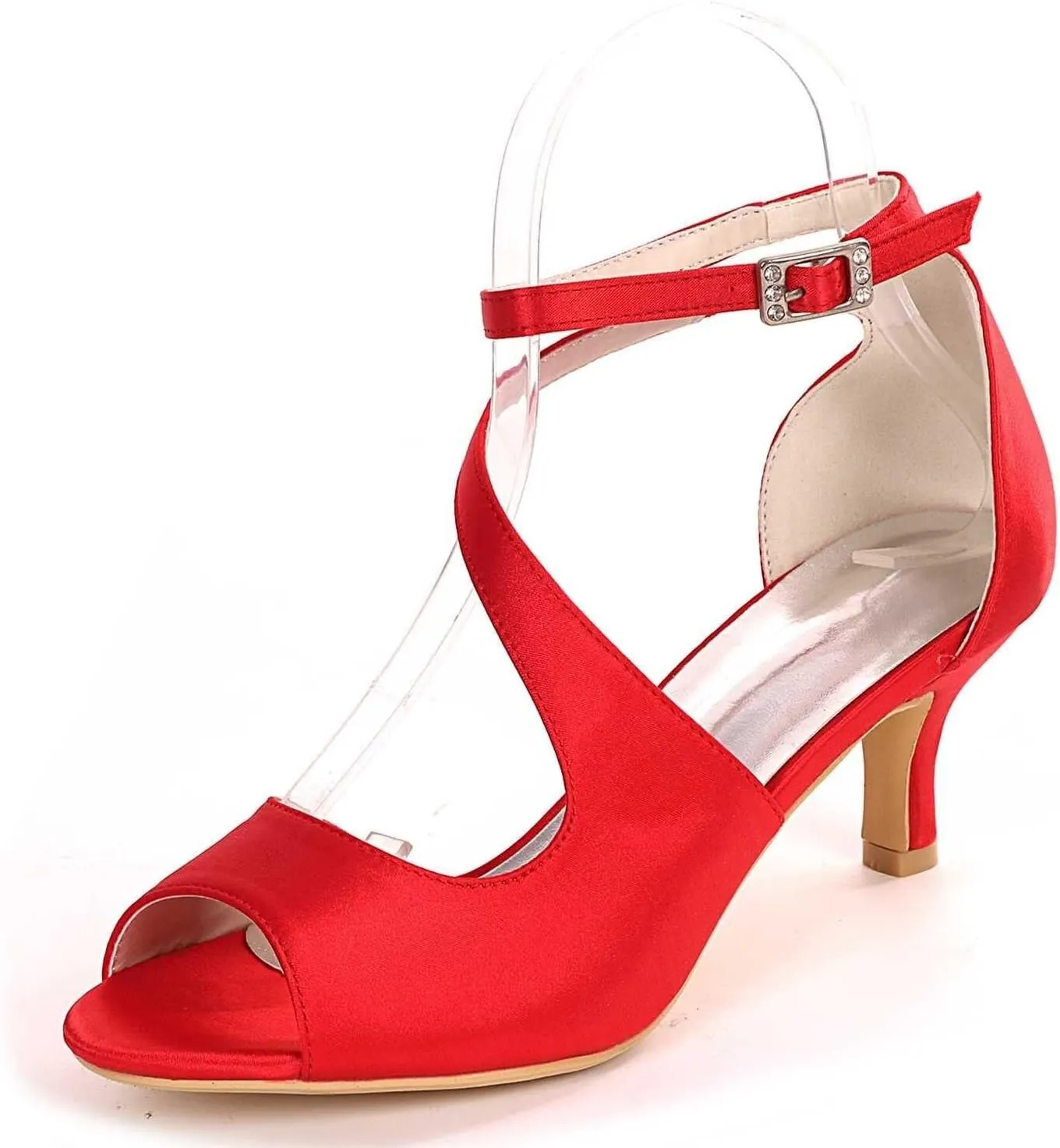 womens wedding Shoes Women Comfort Low Heel Sandals Buckle Stiletto Heels Open Toe Ankle Strap Satin Bridal Wedding Shoes