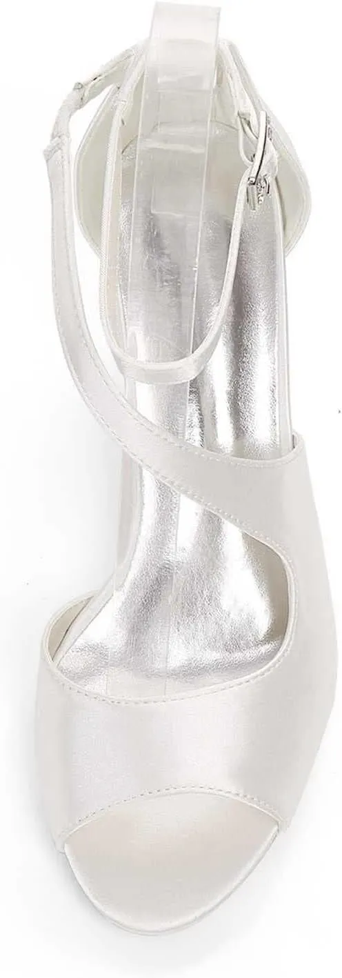 womens wedding Shoes Women Comfort Low Heel Sandals Buckle Stiletto Heels Open Toe Ankle Strap Satin Bridal Wedding Shoes
