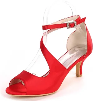 womens wedding Shoes Women Comfort Low Heel Sandals Buckle Stiletto Heels Open Toe Ankle Strap Satin Bridal Wedding Shoes