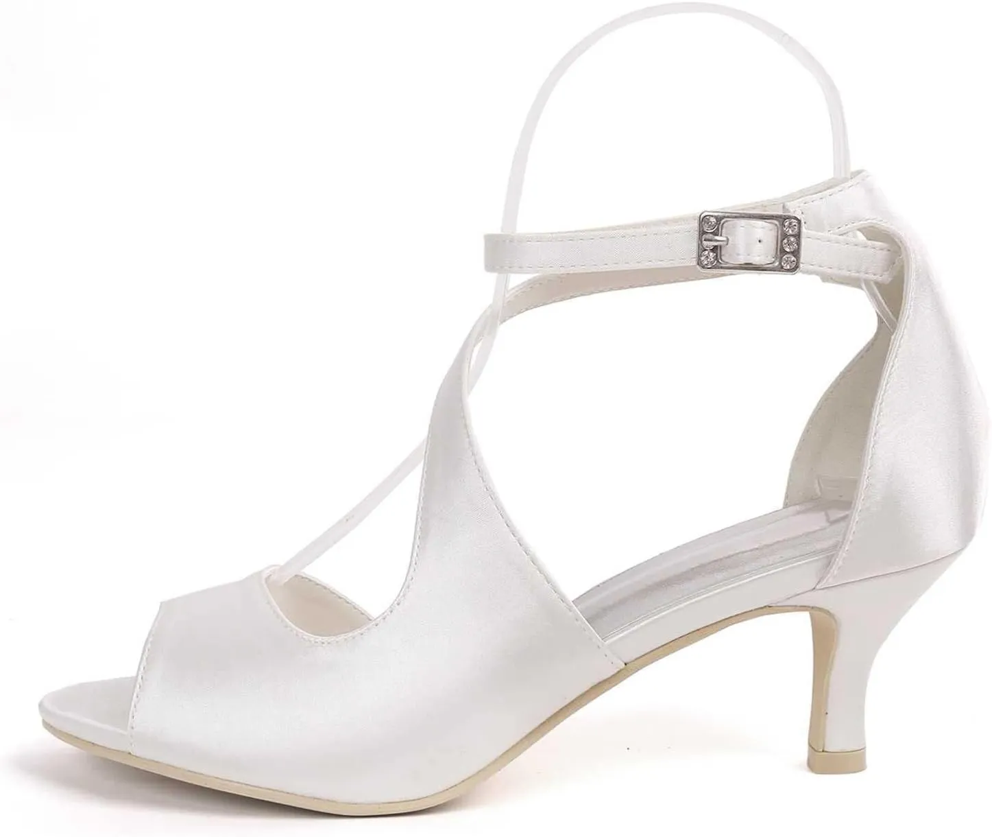 womens wedding Shoes Women Comfort Low Heel Sandals Buckle Stiletto Heels Open Toe Ankle Strap Satin Bridal Wedding Shoes