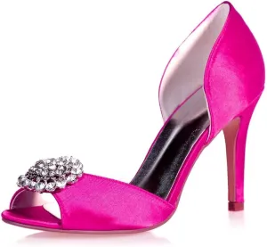 womens wedding Shoes Women's Kitten Heels Rhinestones for Women Open Toe Satin Block Evening High Heels Sandals Holiday Party Wedding Dress Pumps Shoes