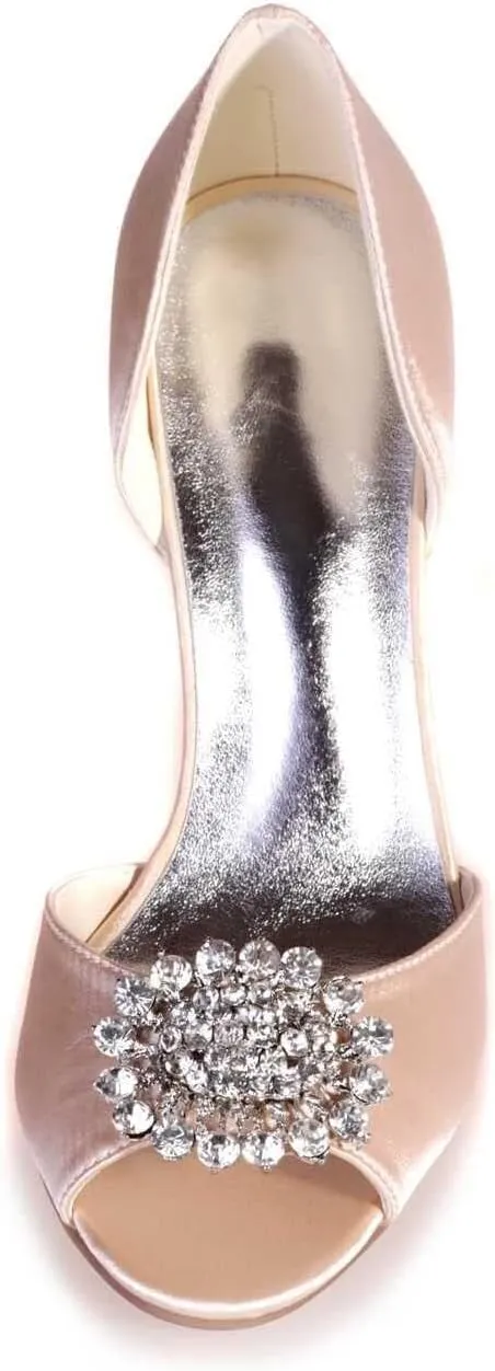 womens wedding Shoes Women's Kitten Heels Rhinestones for Women Open Toe Satin Block Evening High Heels Sandals Holiday Party Wedding Dress Pumps Shoes