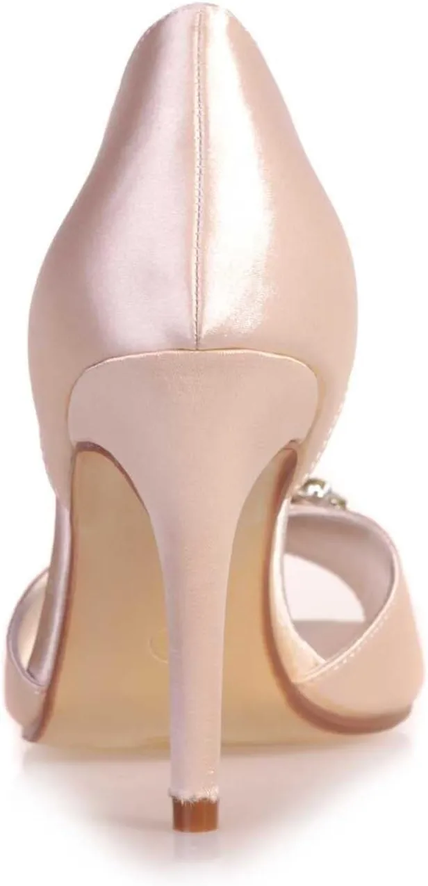 womens wedding Shoes Women's Kitten Heels Rhinestones for Women Open Toe Satin Block Evening High Heels Sandals Holiday Party Wedding Dress Pumps Shoes