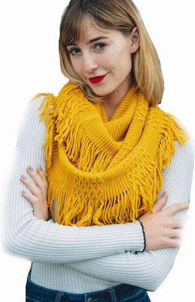 Womens Cozy Winter Knit Pointelle Fringe Tassel Infinity Scarf Loop Warm Fashion Cowl Wrap