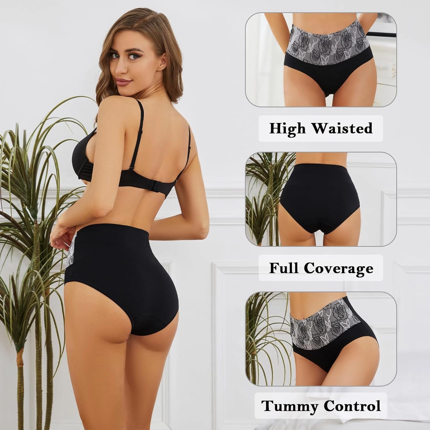 Womens Underwear Cotton Tummy Control High Waisted Underwear Soft Breathable Full Coverage Panties Multipack