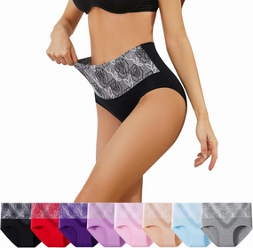 Womens Underwear Cotton Tummy Control High Waisted Underwear Soft Breathable Full Coverage Panties Multipack