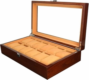 Wooden Watch Box Case Organizer Display for Men Women 12 Slots Wood Box with Large Clear Glass Top (Color : OneColor)