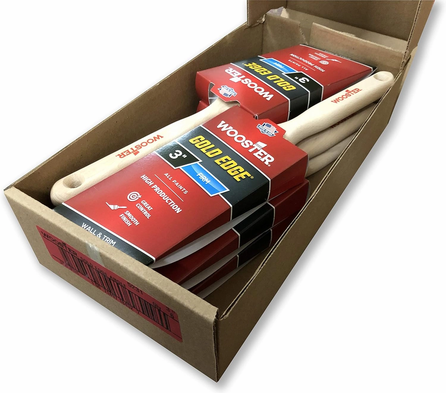 Wooster Brush 5231 3 Inch Gold Edge Angle Sash Paint Brush - Pack of 6
