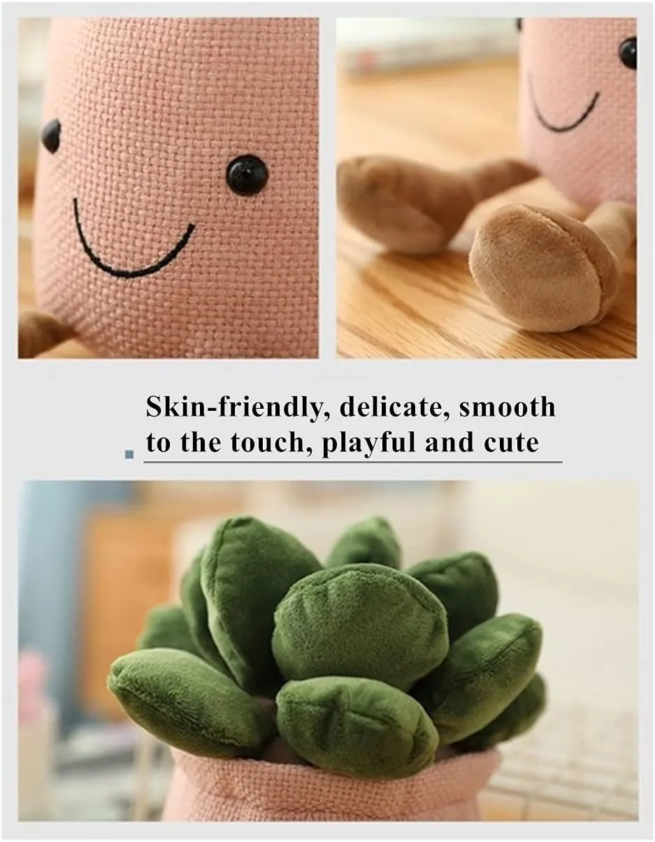 WUZHOU Tulip Plush Toy, 13.7" Flower Pot Stuffed Plushie Pillow Decoration, Soft Fluffy Toy Succulent Plants Friend Throw Pillow, Multicolor (Pink-Succulent)