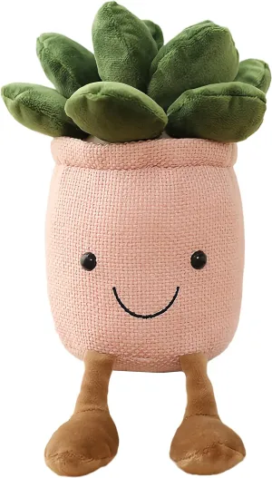 WUZHOU Tulip Plush Toy, 13.7" Flower Pot Stuffed Plushie Pillow Decoration, Soft Fluffy Toy Succulent Plants Friend Throw Pillow, Multicolor (Pink-Succulent)
