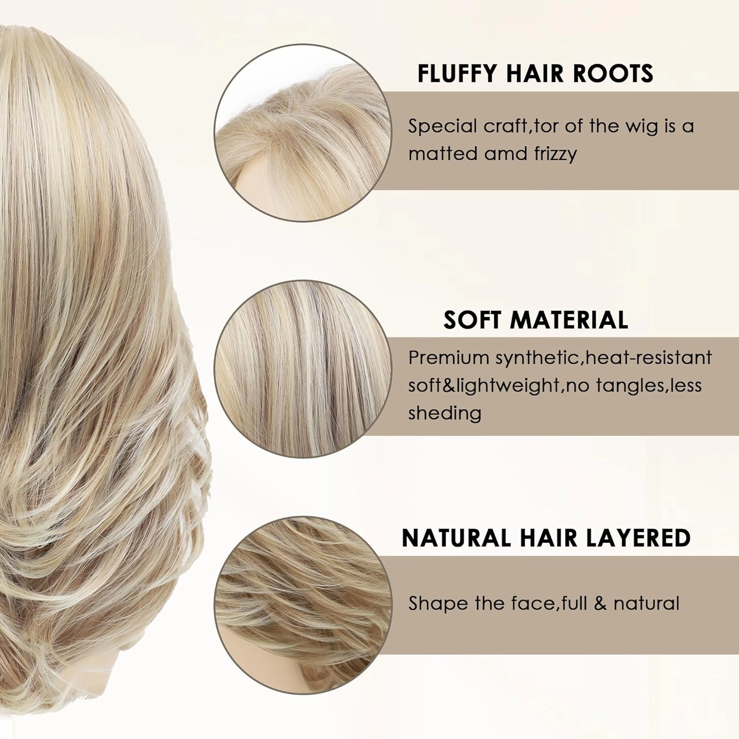XIUFAXIRUSI XIUFAXIRUSI Blonde Long Layered Wigs for Women Blonde Wig with Highlight Natural Wavy Wigs Heat Resistant Synthetic Wig for Daily Party