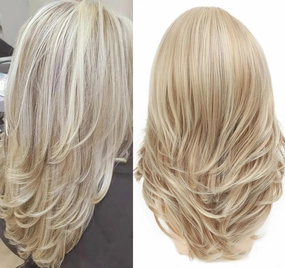 XIUFAXIRUSI XIUFAXIRUSI Blonde Long Layered Wigs for Women Blonde Wig with Highlight Natural Wavy Wigs Heat Resistant Synthetic Wig for Daily Party