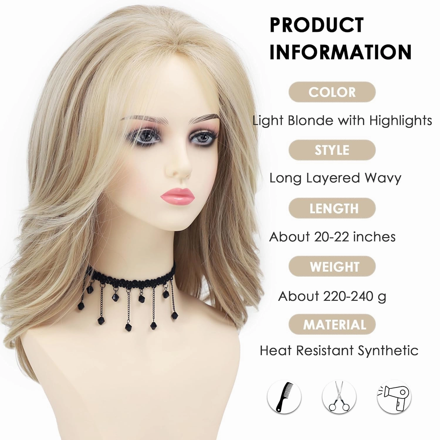 XIUFAXIRUSI XIUFAXIRUSI Blonde Long Layered Wigs for Women Blonde Wig with Highlight Natural Wavy Wigs Heat Resistant Synthetic Wig for Daily Party