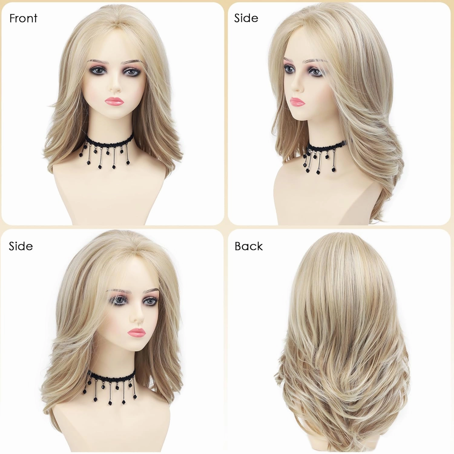 XIUFAXIRUSI XIUFAXIRUSI Blonde Long Layered Wigs for Women Blonde Wig with Highlight Natural Wavy Wigs Heat Resistant Synthetic Wig for Daily Party