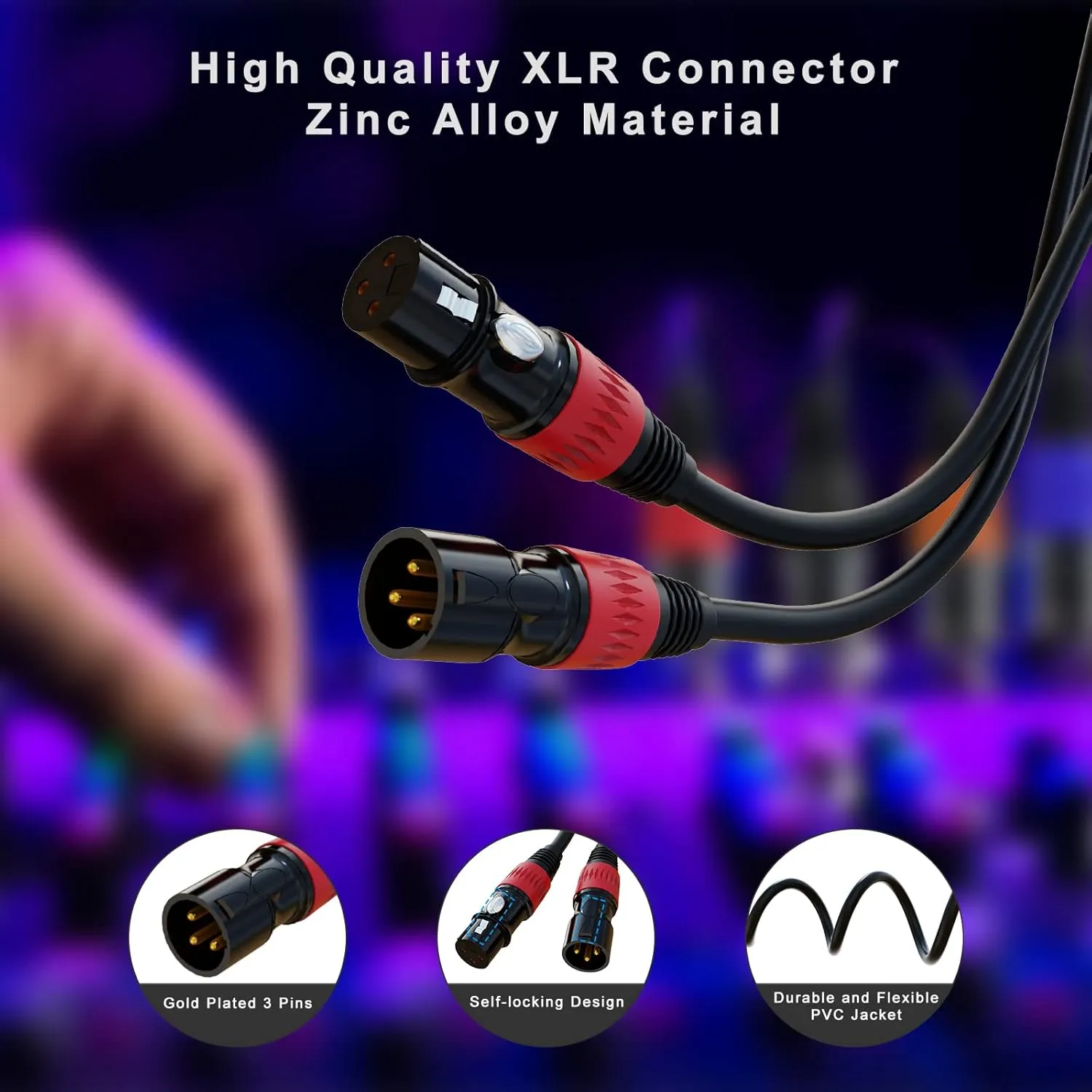 XLR Cables, XLR Microphone Cable 25 ft 6 Pack, Gold-Plated 3-pin XLR Speaker Cable Male to Female Balanced Mic Cable