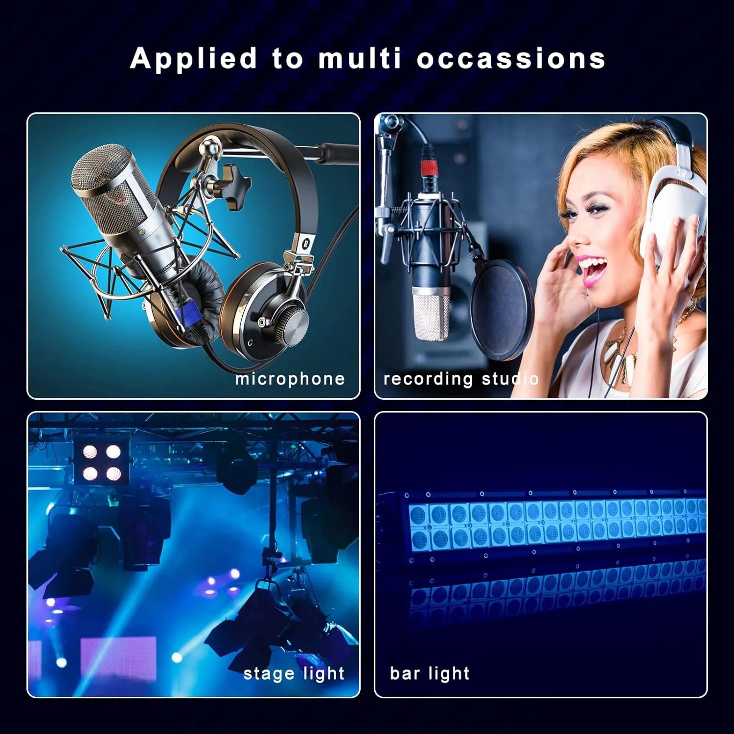 XLR Cables, XLR Microphone Cable 25 ft 6 Pack, Gold-Plated 3-pin XLR Speaker Cable Male to Female Balanced Mic Cable