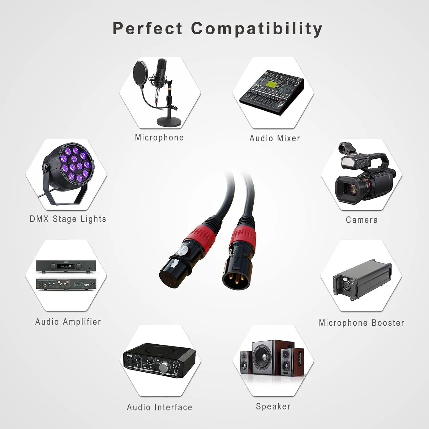 XLR Cables, XLR Microphone Cable 25 ft 6 Pack, Gold-Plated 3-pin XLR Speaker Cable Male to Female Balanced Mic Cable