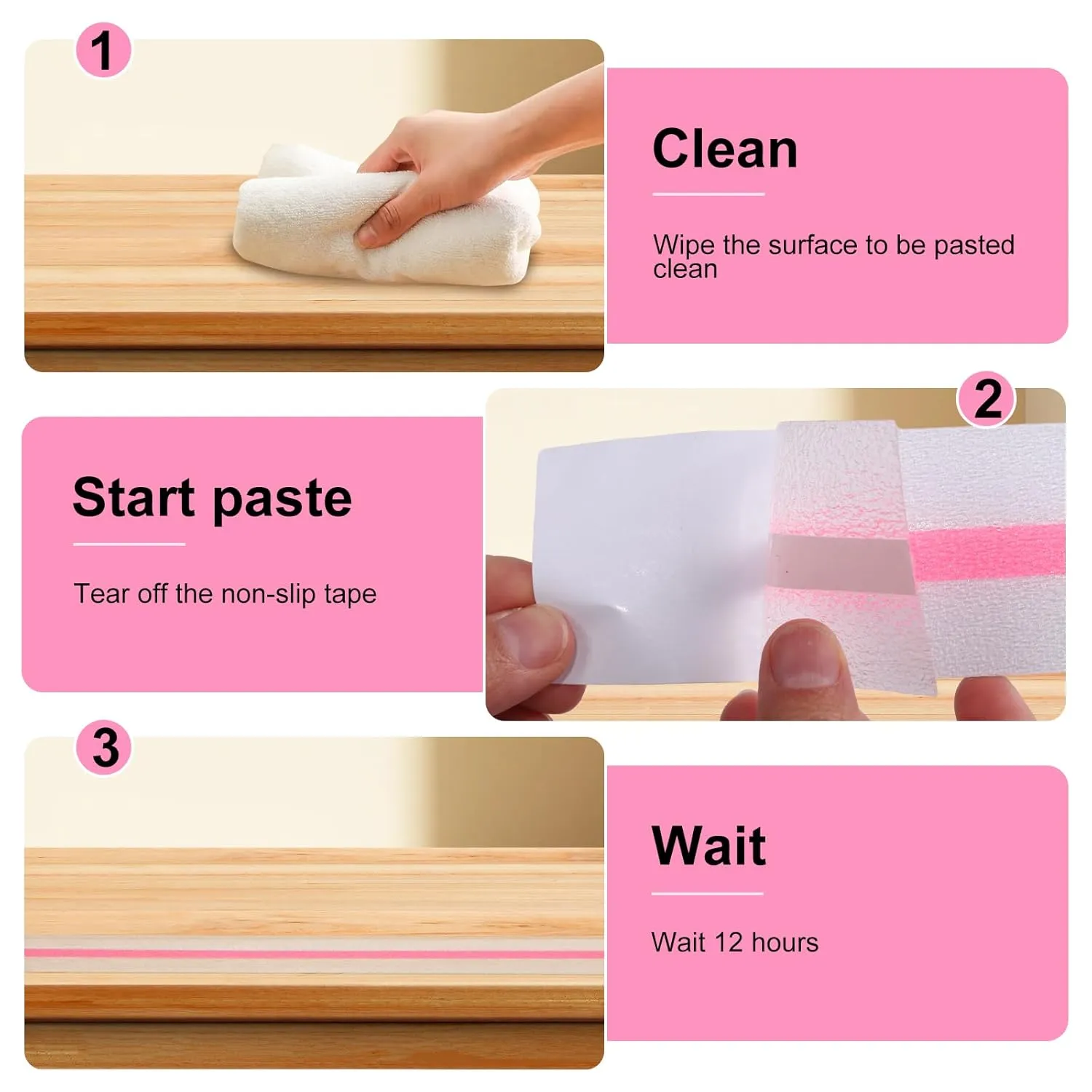 XURI Non Skid Tape Anti Slip Transparent Tape with Pink Glow in Dark Stripe,2Inch x 16.4Ft, Best Clear Grip Tape Grit - High Traction Friction Abrasive Adhesive for Stairs Step Outdoor Indoor