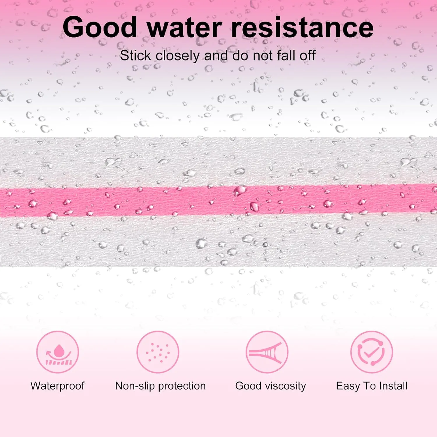 XURI Non Skid Tape Anti Slip Transparent Tape with Pink Glow in Dark Stripe,2Inch x 16.4Ft, Best Clear Grip Tape Grit - High Traction Friction Abrasive Adhesive for Stairs Step Outdoor Indoor