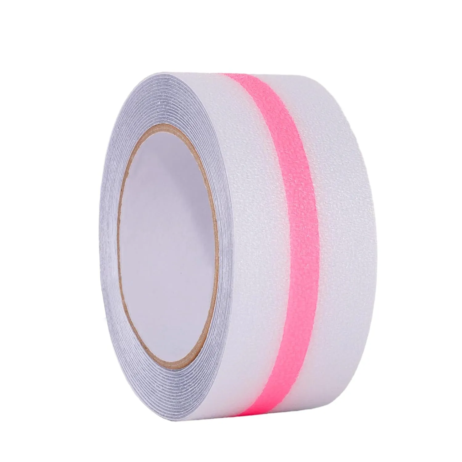 XURI Non Skid Tape Anti Slip Transparent Tape with Pink Glow in Dark Stripe,2Inch x 16.4Ft, Best Clear Grip Tape Grit - High Traction Friction Abrasive Adhesive for Stairs Step Outdoor Indoor