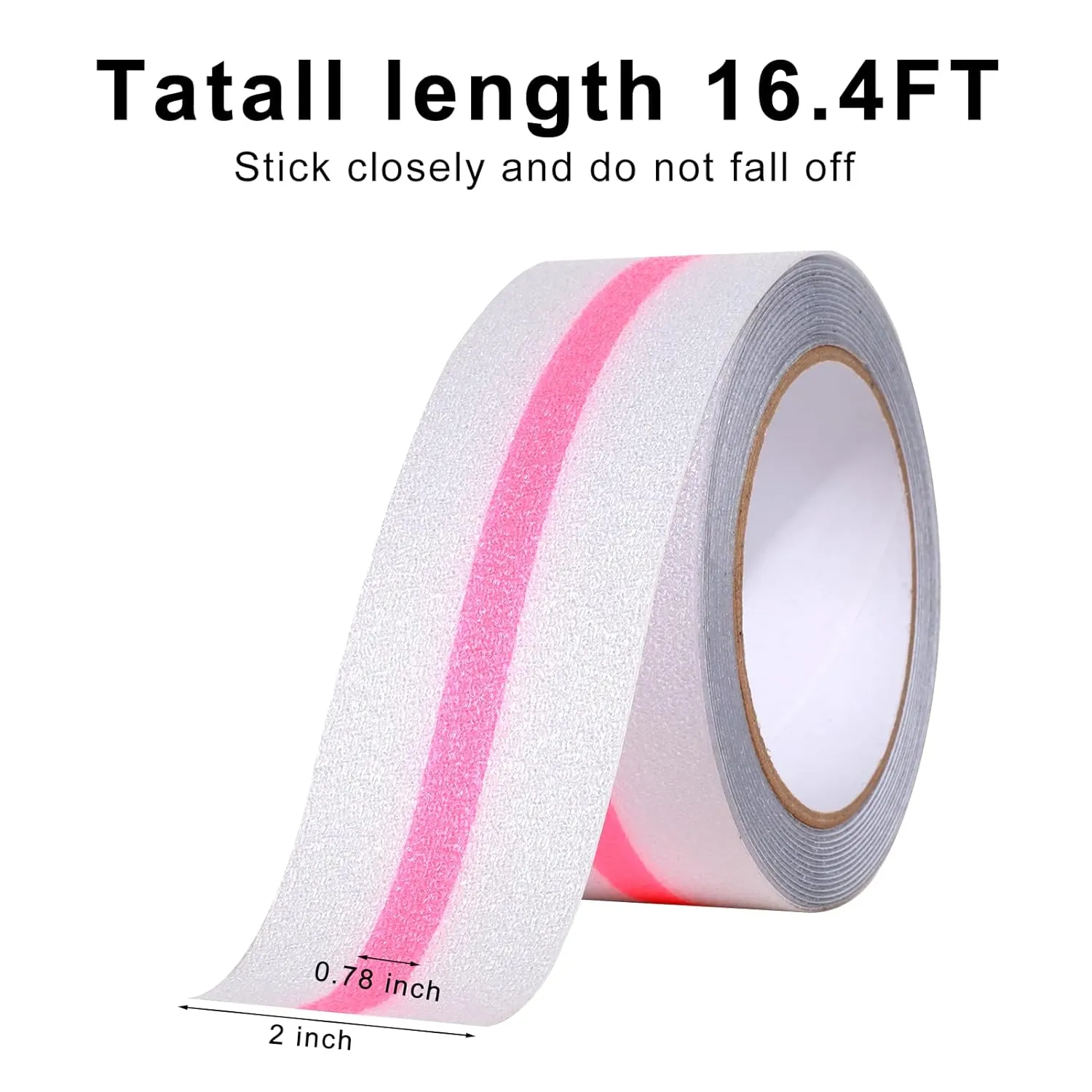 XURI Non Skid Tape Anti Slip Transparent Tape with Pink Glow in Dark Stripe,2Inch x 16.4Ft, Best Clear Grip Tape Grit - High Traction Friction Abrasive Adhesive for Stairs Step Outdoor Indoor