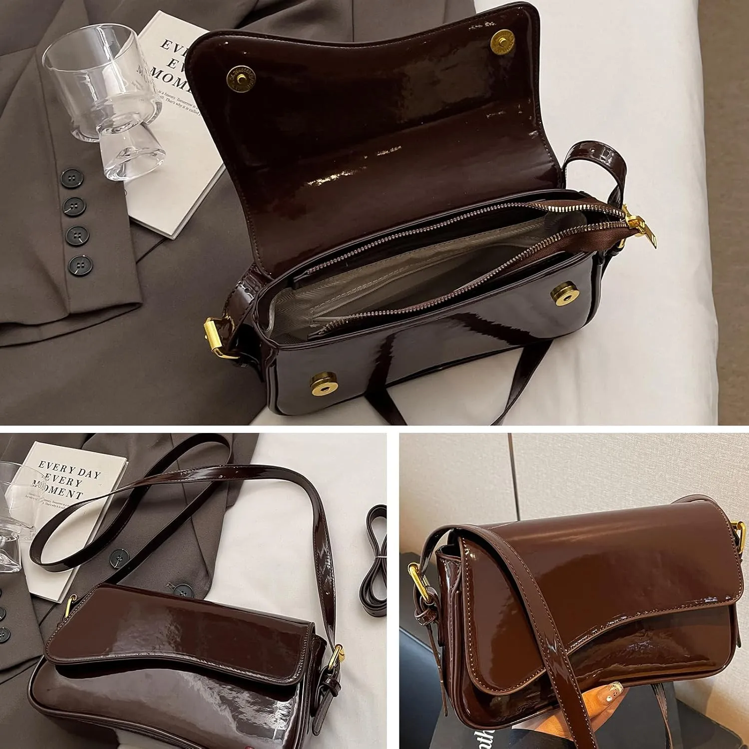 Y2K Shoulder Bag for Women - PU Leather Clutch Purse Handbag Tote With 2 Removable Straps - Crossbody