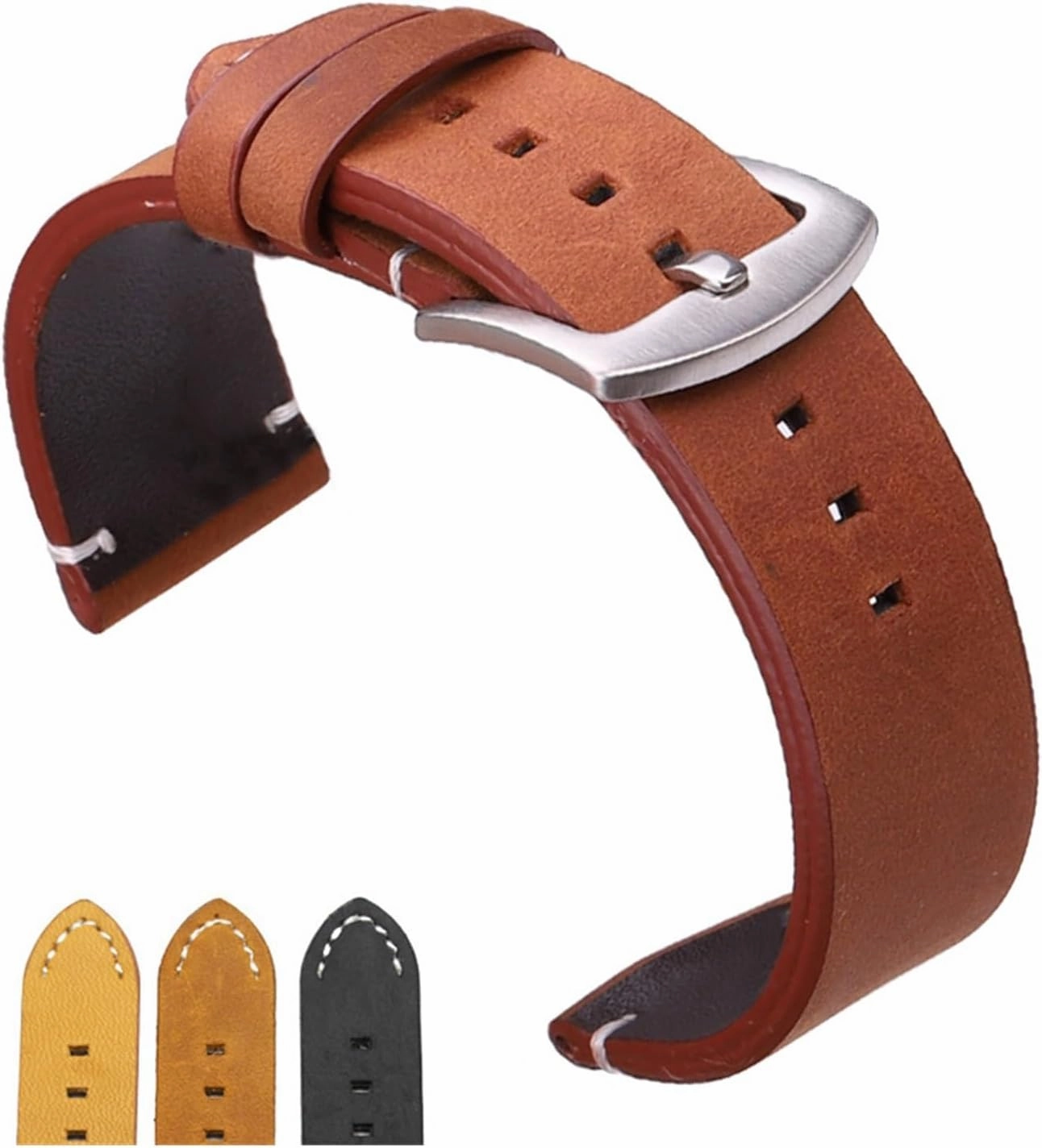 yaoqijie Italian Genuine Leather Watchbands Black Dark Brown Men 18 20 22mm Soft Vintage Watch Band Strap Metal Pin Buckle Accessories lasting