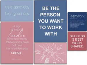 YEOION Inspirational Office Wall Art for Women,Motivational Teamwork Wall Decor for Office,Light Pink and Blue Postive Quote Workplace Canvas Wall Art for Set of 6